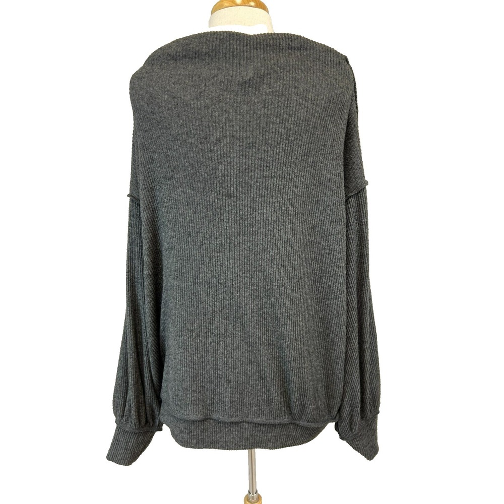 We the Free Oversize Slouchy‎ Top Gray Chinelle Rib Bateau Neck Long Sleeve SZ S - Picture 3 of 13